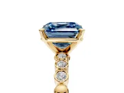 Solitaire Engagement Ring Setting for Fancy Blue Asscher Cut Center with Bezel-Dot Beaded Band and Prong Head in Yellow Gold