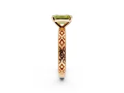Solitaire Engagement Ring Setting for Fancy Yellow Emerald Cut Center with Milgrain X Pattern Band and Prong Head in Rose Gold