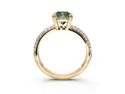 Solitaire Engagement Ring Setting for Fancy Green Cushion Cut Center with Multi-Row Pave Accents and Basket Head in Yellow Gold