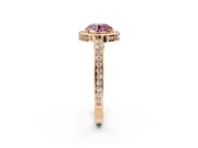 Halo Engagement Ring Setting for Fancy Pink Round Cut Center with Framed Halo, Pave Band and Prong Head in Rose Gold