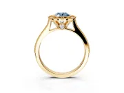 Halo Engagement Ring Setting for Fancy Blue Oval Center with Milgrain Pave Band and Bezel Head in Yellow Gold