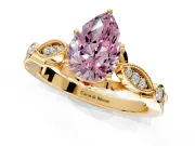 Solitaire Engagement Ring Setting for Fancy Pink Pear-Shaped Center with Marquise and Bezel Accents and Prong Head in Yellow Gold