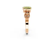 Leaf Engagement Ring Setting for Fancy Yellow Princess Cut Center with Milgrain Accent Band and Prong Head in Rose Gold