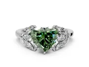 Leaf Cluster Engagement Ring Setting for Fancy Green Heart-Shaped Center with Marquise Accents and Prong Head in Platinum