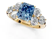 Cluster Engagement Ring Setting for Fancy Blue Radiant Cut Center with Round Cut Accent Frame and Prong Head in Yellow Gold