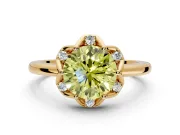 Floral Frame Engagement Ring Setting for Fancy Yellow Round Cut Center with Accent Clusters and Prong Head in Yellow Gold