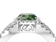 Halo Engagement Ring Setting for Fancy Green Cushion Cut Center with Wide-Open Pave Split Shank and Prong Head in Sterling Silver