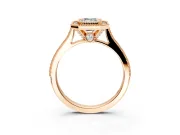 Halo Engagement Ring Setting for Emerald Cut Center with Milgrain Pave Band and Bezel Head in Rose Gold