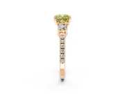 3 Stone Engagement Ring Setting for Fancy Yellow Cushion Cut Center with Round Cut Side Accents and Prong Head in Rose Gold