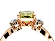 3 Stone Engagement Ring Setting for Fancy Yellow Emerald Cut Center with Pave Twist Band and Prong Head in Rose Gold