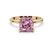 Minimalist Solitaire Engagement Ring Setting for Fancy Pink Cushion Cut Center with Thin Band and Prong Head in Yellow Gold