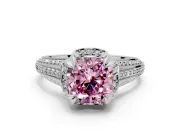 Solitaire Engagement Ring Setting for Fancy Pink Cushion Cut Center with Accented Split Shank and Prong Head in Sterling Silver