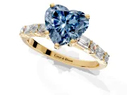 Baguette Engagement Ring Setting for Fancy Blue Heart-Shaped Center with Alternating Bar-Set Band and Prong Head in Yellow Gold