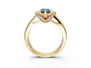 Solitaire Engagement Ring Setting for Fancy Blue Emerald Cut Center with Wide Band, Pave Collar and Prong Head in Yellow Gold