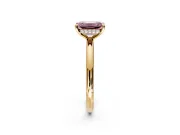 Hidden Halo Engagement Ring Setting for Fancy Pink Emerald Cut Center with Thin Rounded Band and Prong Head in Yellow Gold