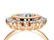 Halo Engagement Ring Setting for Round Cut Center with Milgrain Bezel Rim, Plain Band and Prong Head in Rose Gold