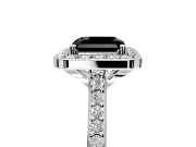 Halo Engagement Ring Setting for Fancy Black Asscher Cut Center with Pave Accents, Heart Basket and Prong Head in Sterling Silver