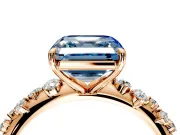 Cluster Engagement Ring Setting for Fancy Blue Asscher Cut Center with Round Cut Accent Band and Prong Head in Rose Gold