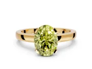 Solitaire Engagement Ring Setting for Fancy Yellow Oval Center with Plain Band and Flat Tab Prong Head in Yellow Gold