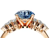 Cluster Engagement Ring Setting for Fancy Blue Round Cut Center with 2-Row Shoulder Clusters and Prong Head in Rose Gold