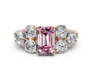 Cluster Engagement Ring Setting for Fancy Pink Emerald Cut Center with Round Cut Accent Frame and Prong Head in Rose Gold