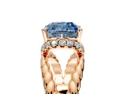 Halo Engagement Ring Setting for Fancy Blue Cushion Cut Center with Rope Twist Split Shank and Prong Head in Rose Gold