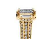 Solitaire Engagement Ring Setting for Emerald Cut Center with Accented Split Shank and Prong Head in Yellow Gold