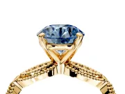 Solitaire Engagement Ring Setting for Fancy Blue Round Cut Center with Marquise Panel Band and Prong Head in Yellow Gold