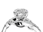 Solitaire Engagement Ring Setting for Cushion Cut Center with Filigree Band and Prong Head in Platinum