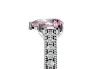 Solitaire Engagement Ring Setting for Fancy Pink Pear-Shaped Center with Engraved Pave Band and Prong Head in White Gold