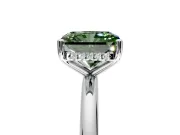 Hidden Halo Engagement Ring Setting for Fancy Green Radiant Cut Center with Thin Round-Wire Band and Prong Head in Platinum
