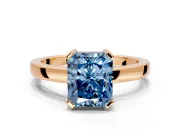 Solitaire Engagement Ring Setting for Fancy Blue Radiant Cut Center with Plain Band and Flat Tab Prong Head in Rose Gold