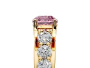 Solitaire Engagement Ring Setting for Fancy Pink Cushion Cut Center with Graduated Shared Prongs and Prong Head in Yellow Gold