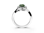 Starburst Halo Engagement Ring Setting for Fancy Green Radiant Cut Center with Flat Cathedral Band and Prong Head in Sterling Silver