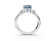 Solitaire Engagement Ring Setting for Fancy Blue Princess Cut Center with Grooved Bar Accent Band and Prong Head in Platinum
