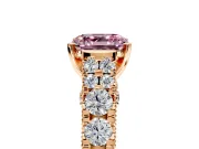 Solitaire Engagement Ring Setting for Fancy Pink Asscher Cut Center with Pave Cathedral Shoulders and Prong Head in Rose Gold