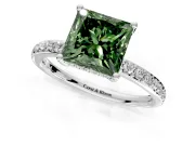 Solitaire Engagement Ring Setting for Fancy Green Princess Cut Center with Fine Pave Band and Prong Head in White Gold