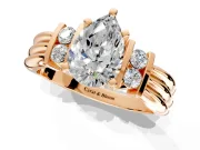 Solitaire Engagement Ring Setting for Pear-Shaped Center with Grooved Bar Accent Band and Prong Head in Rose Gold