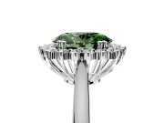 Starburst Halo Engagement Ring Setting for Fancy Green Oval Center with Thin Round-Wire Band and Prong Head in Platinum
