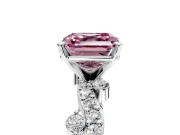 Solitaire Engagement Ring Setting for Fancy Pink Asscher Cut Center with Bar-Station Pave Twist and Prong Head in White Gold