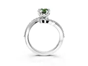 Solitaire Engagement Ring Setting for Fancy Green Oval Center with Pave Bypass Swirl Band and Prong Head in Platinum