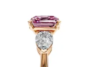 3 Stone Engagement Ring Setting for Fancy Pink Asscher Cut Center with Large Pear-Shaped Accents and Prong Head in Rose Gold