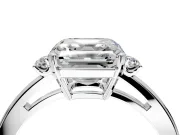 3 Stone Engagement Ring Setting for Asscher Cut Center with Low-Set Round Cut Accents and Prong Head in Platinum