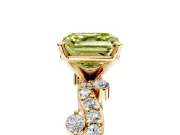 Solitaire Engagement Ring Setting for Fancy Yellow Asscher Cut Center with Bar-Station Pave Twist and Prong Head in Yellow Gold