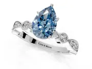 Solitaire Engagement Ring Setting for Fancy Blue Pear-Shaped Center with Milgrain Bezel Accents and Prong Head in Platinum
