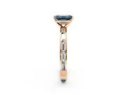 Solitaire Engagement Ring Setting for Fancy Blue Emerald Cut Center with Channel Baguette Band and Prong Head in Rose Gold