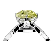 Solitaire Engagement Ring Setting for Fancy Yellow Cushion Cut Center with Accented Twist Band and Leaf Prong Head in Platinum
