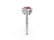 Accent Halo Engagement Ring Setting for Fancy Pink Round Cut Center with Full-Length Pave Band and Prong Head in Sterling Silver