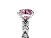 Solitaire Engagement Ring Setting for Fancy Pink Round Cut Center with Milgrain Bezel Accents and Prong Head in Platinum