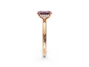 Hidden Halo Engagement Ring Setting for Fancy Pink Emerald Cut Center with Thin Rounded Band and Prong Head in Rose Gold